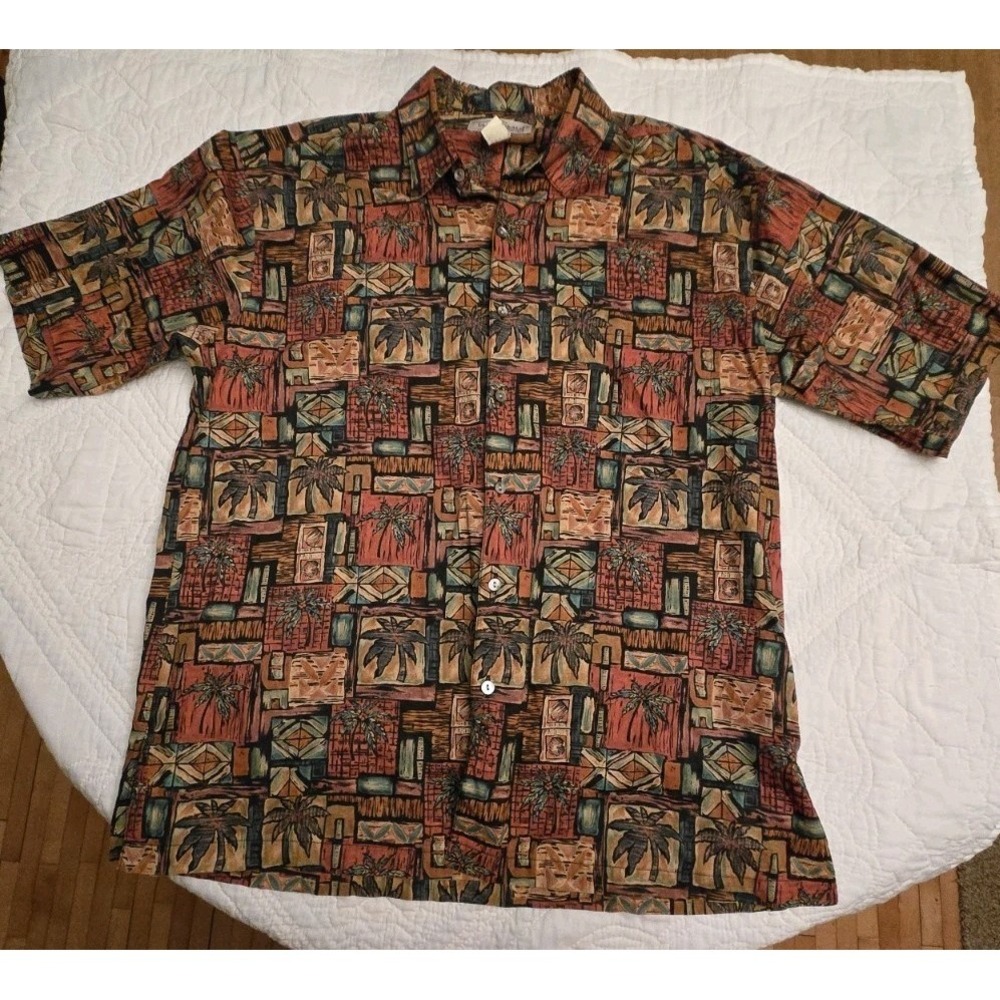 Tori Richard Cotton Palm Tree Button Down Short Sleeve Shirt Men's Large L